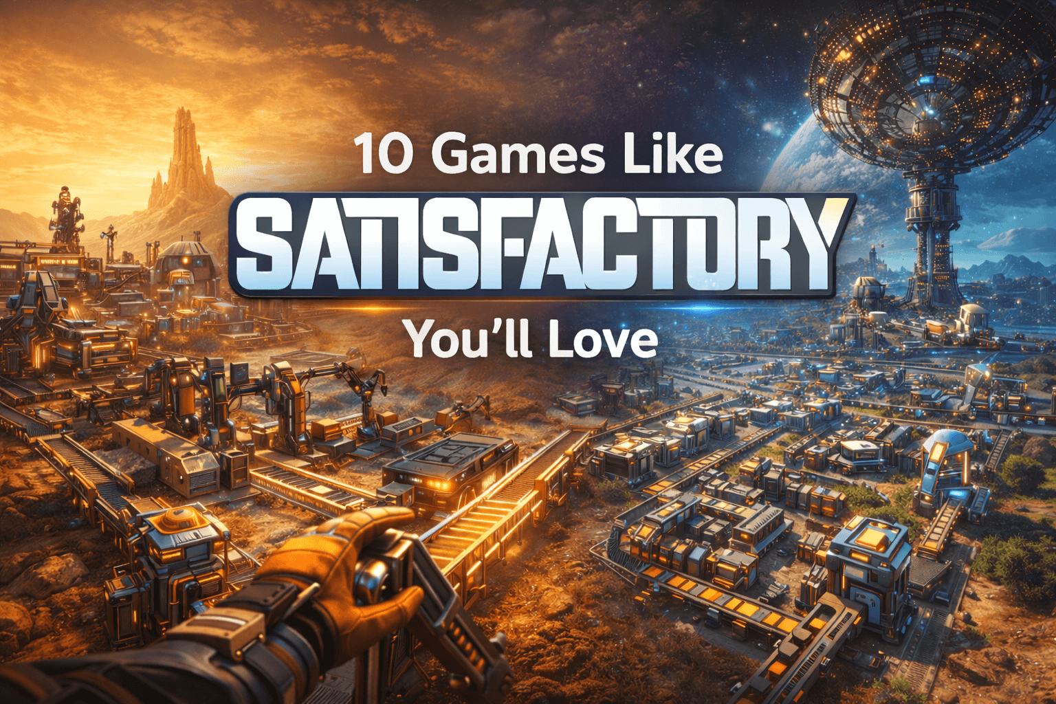 Satisfactory 3D factory conveyor belts and machines cover art