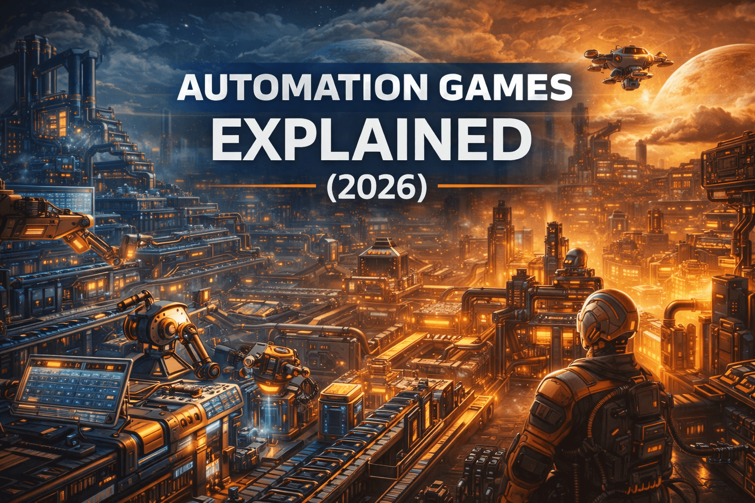 Automation games explained 2026 cover art with factory systems