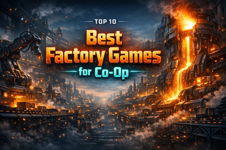 Two players coordinating conveyor belts and machines in a busy factory