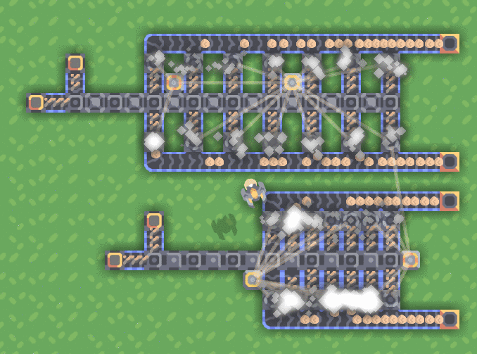 Mindustry combat logistics with router chains feeding a defensive production line