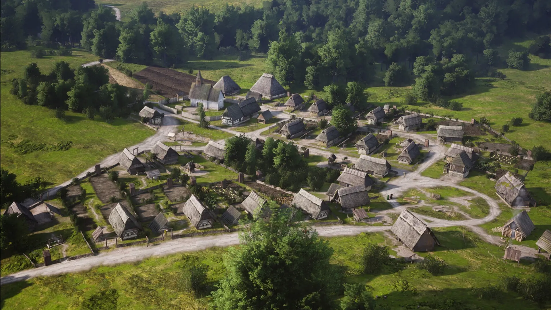 Manor Lords medieval gridless town growth, production chains, and tactical battles