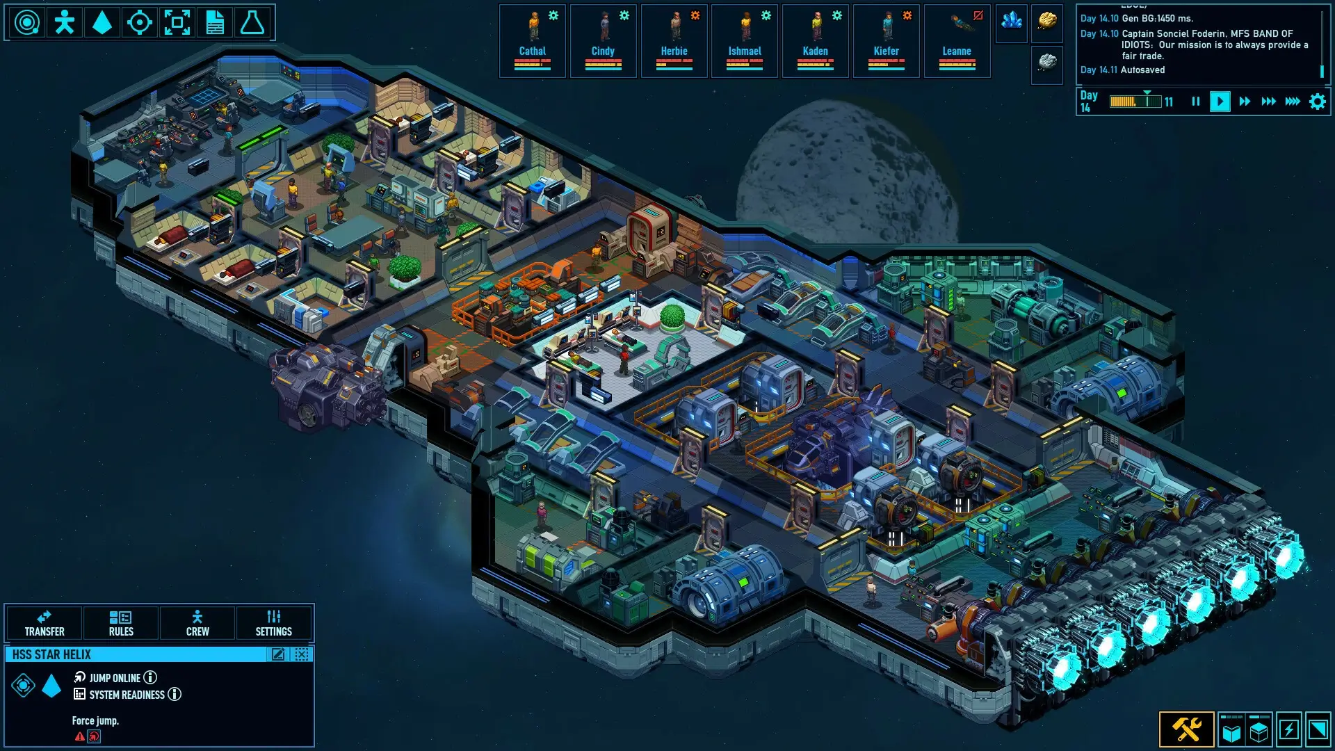Space Haven tile-built ships, gas and temperature simulation, and crew survival