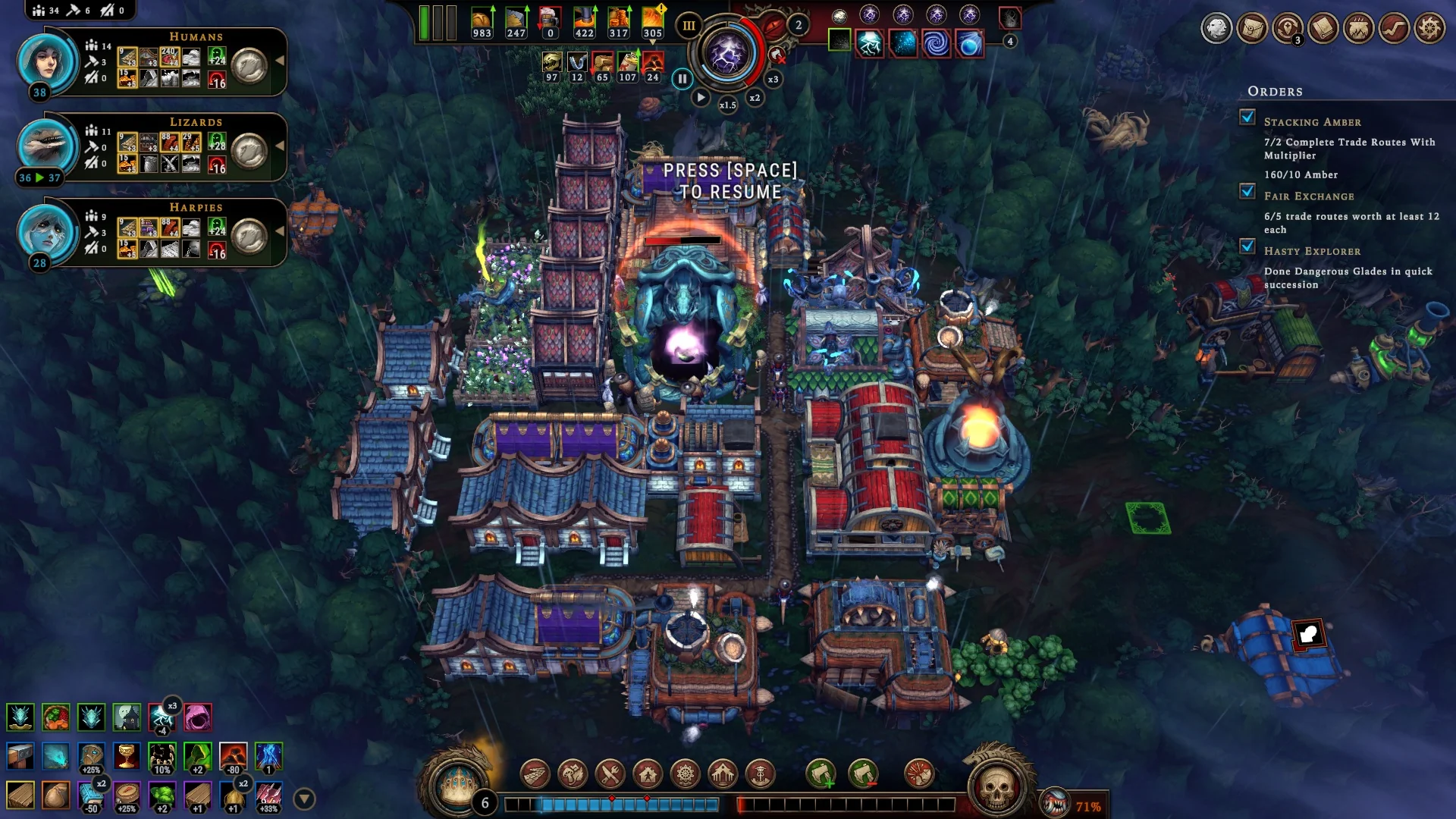 Against the Storm developed settlement near victory with reputation bar filling and impatience pressure rising
