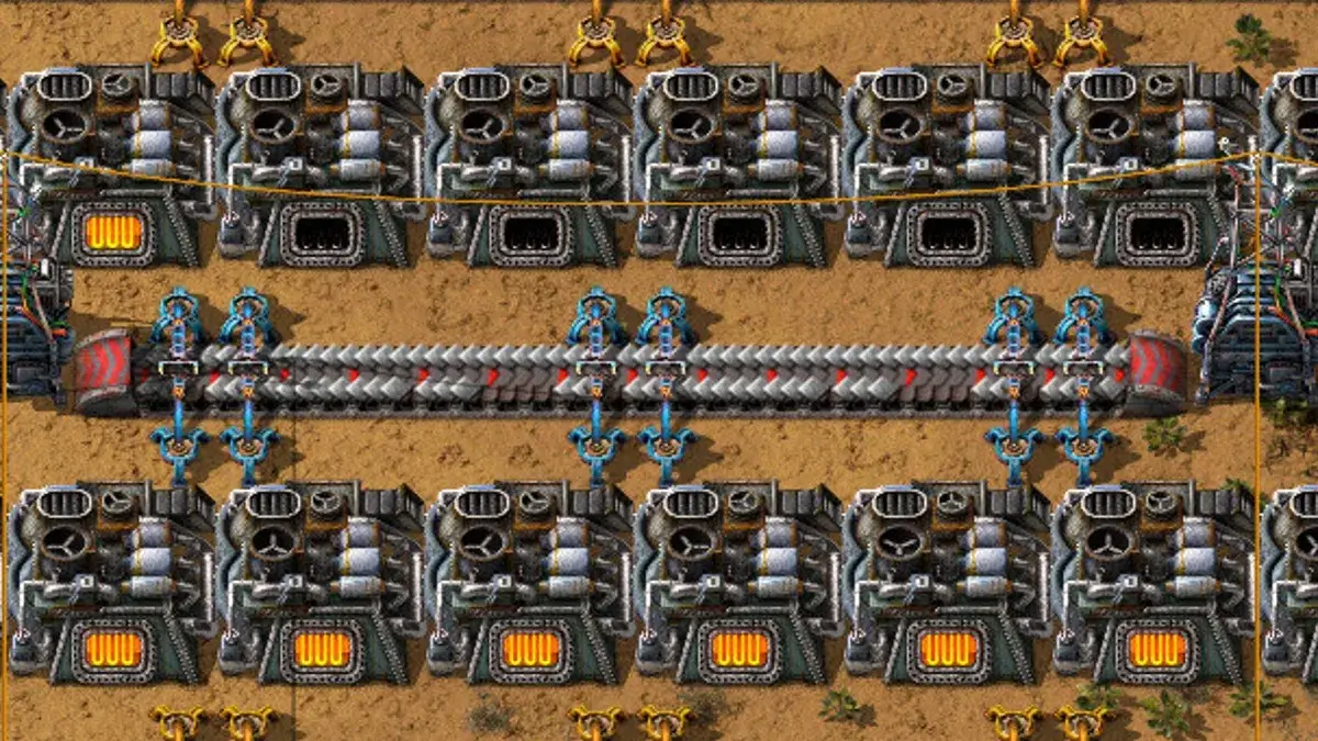 Smelting and raw inputs — iron, copper, and furnaces feeding plates consistently