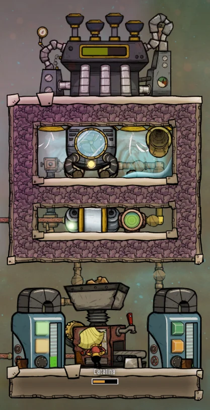 In a mature refinery loop, hot coolant transfers its heat inside a sealed steam chamber instead of dumping it back into the colony.