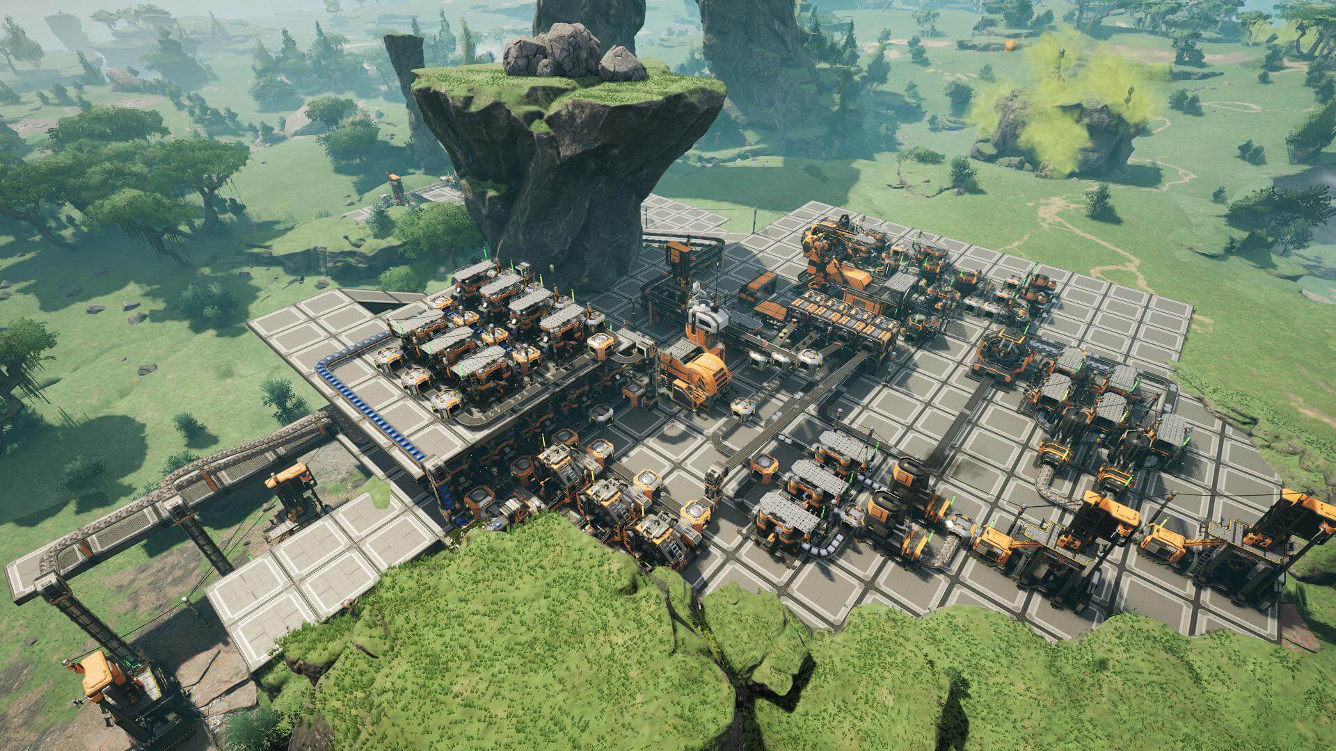 Satisfactory starter factory laid out on foundations with clear machine spacing